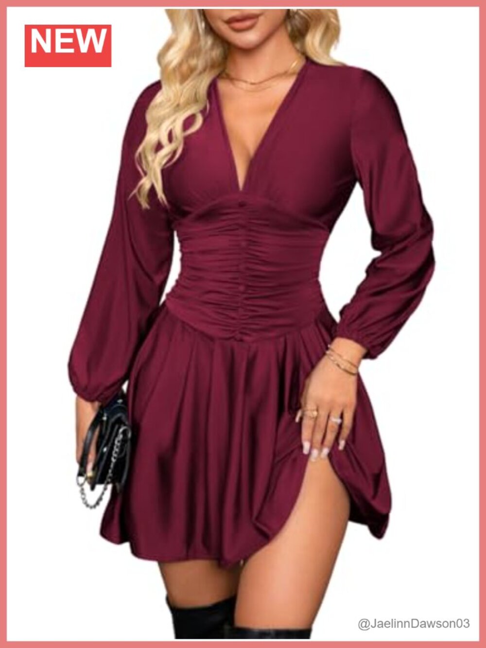 Skater Mini Dress Long Sleeve V-Neck Cocktail Party